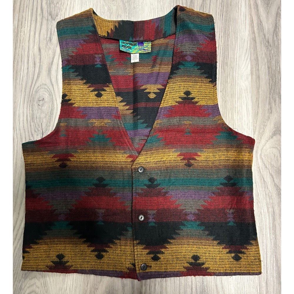 Vintage Hombre Mode Mens Small Southwestern Aztec Geometric Button‎ Vest USA